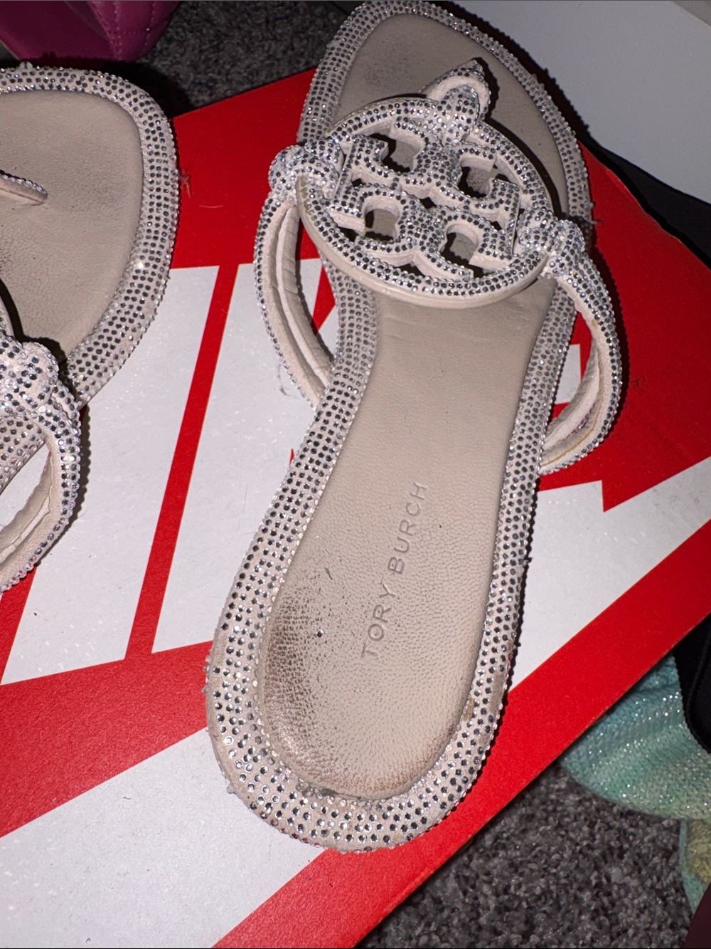 Tory Burch Crystal-Embellished Champagne Miller Slide Sandals 7.5Women - Picture 6 of 9